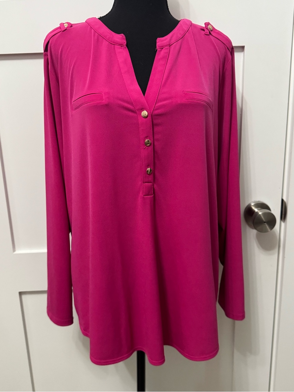 INC International Concepts Fuchsia Long-Sleeve Split-Neck Tunic